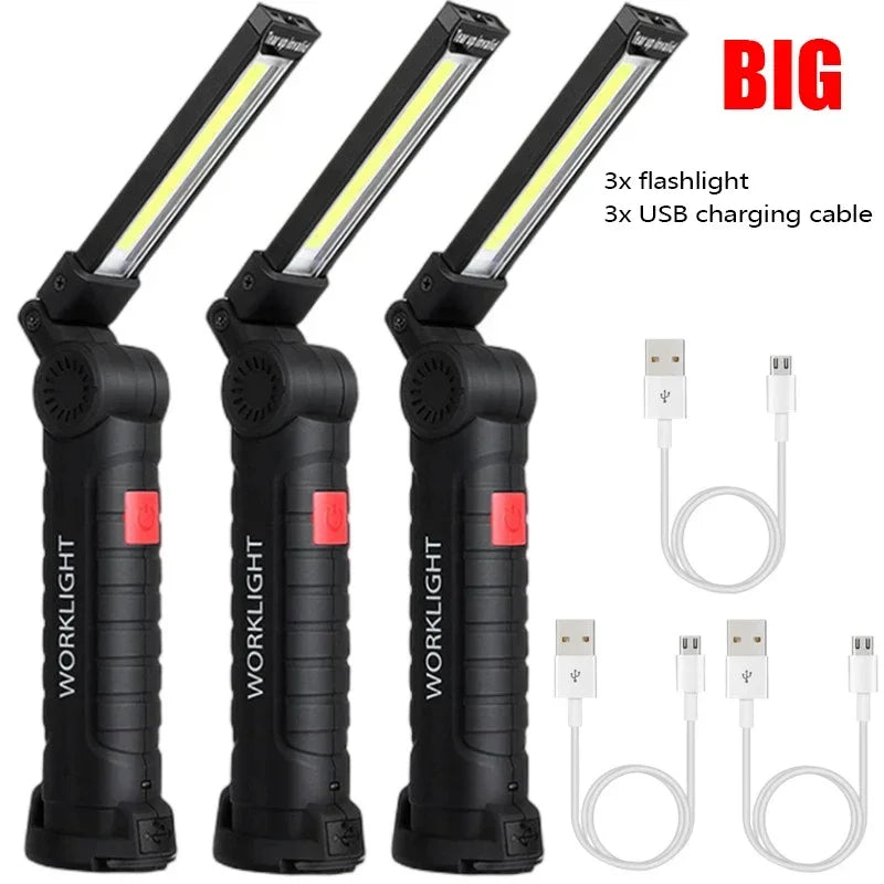 Portable COB LED Flashlight – USB Rechargeable Magnetic Work & Camping Lantern